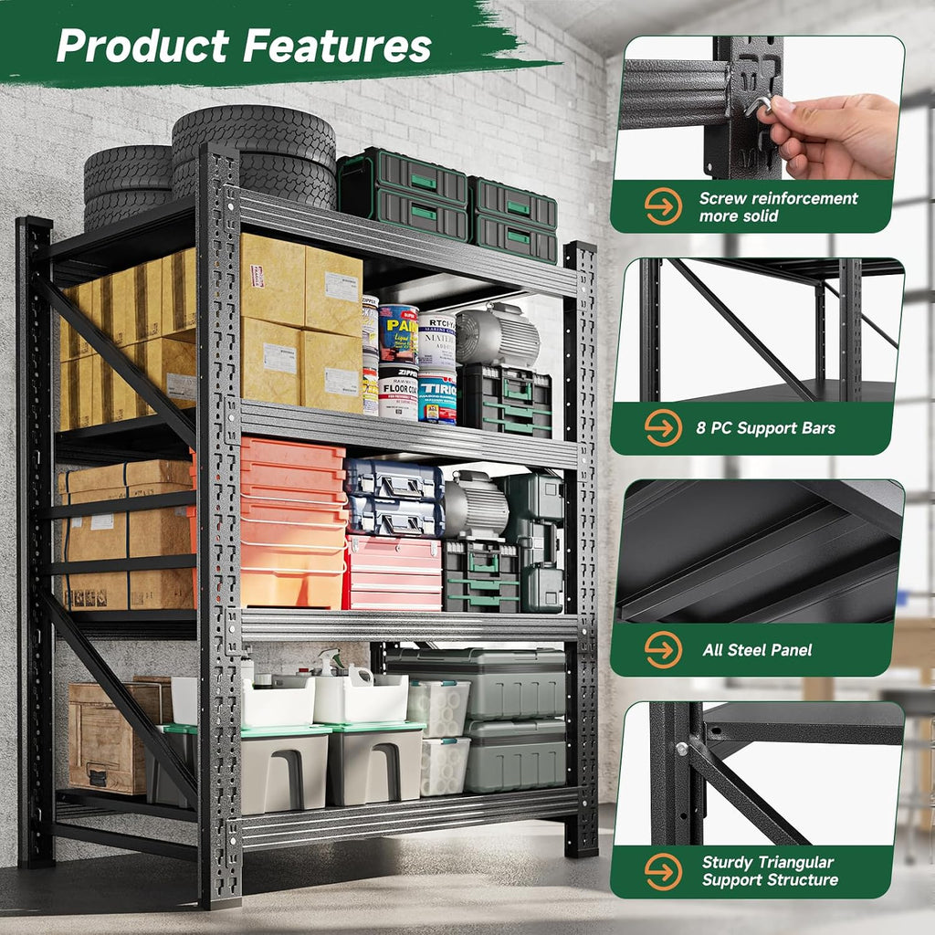 Letaya 2000LBS Storage Shelves Heavy Duty,60' H Garage Shelving Units, 4 Tier Adjustable Utility Rack Shelf,Large Metal Industrial Shelves,for Shop,Warehouse,Basement,Black (40' W x 20' D x 60' H)
