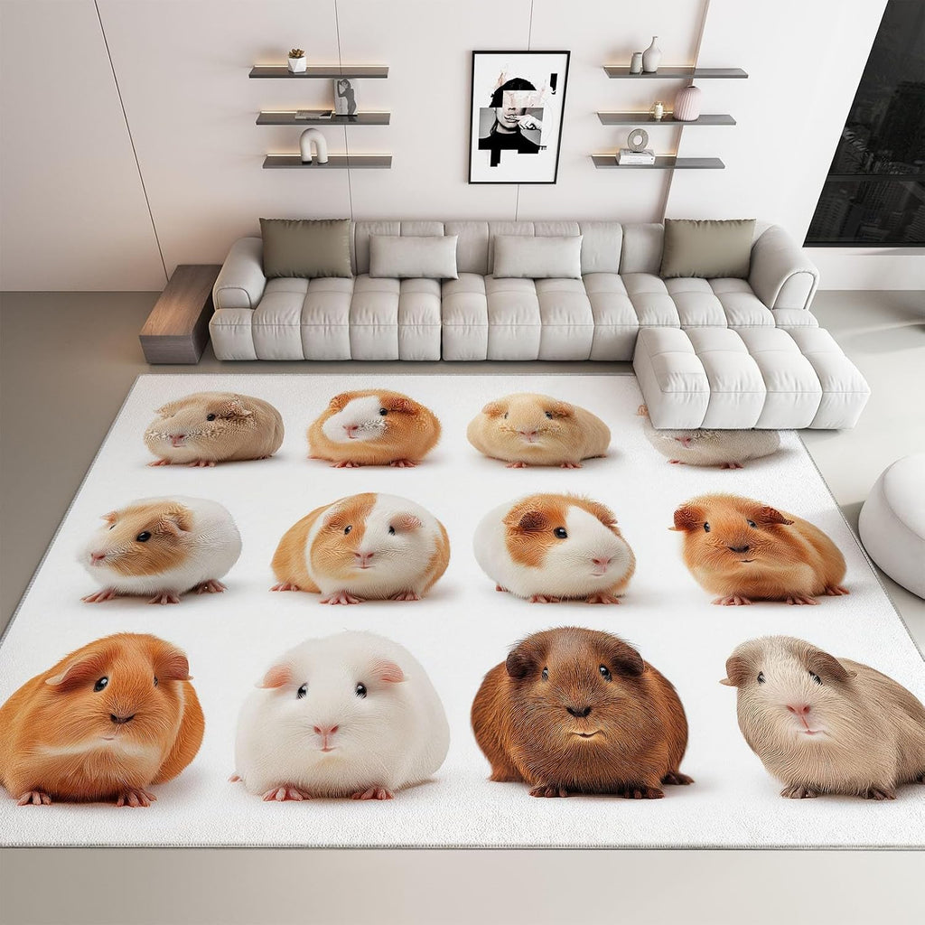 Soft Cartoon Carpet for Bedroom Living Room Non-Slip Rugs 5' x 7', Fluffy Indoor Washable Minimalist Animals Cute Guinea Pig Carpet for Kids Boys Girls Dorm Nursery Room Home Decor