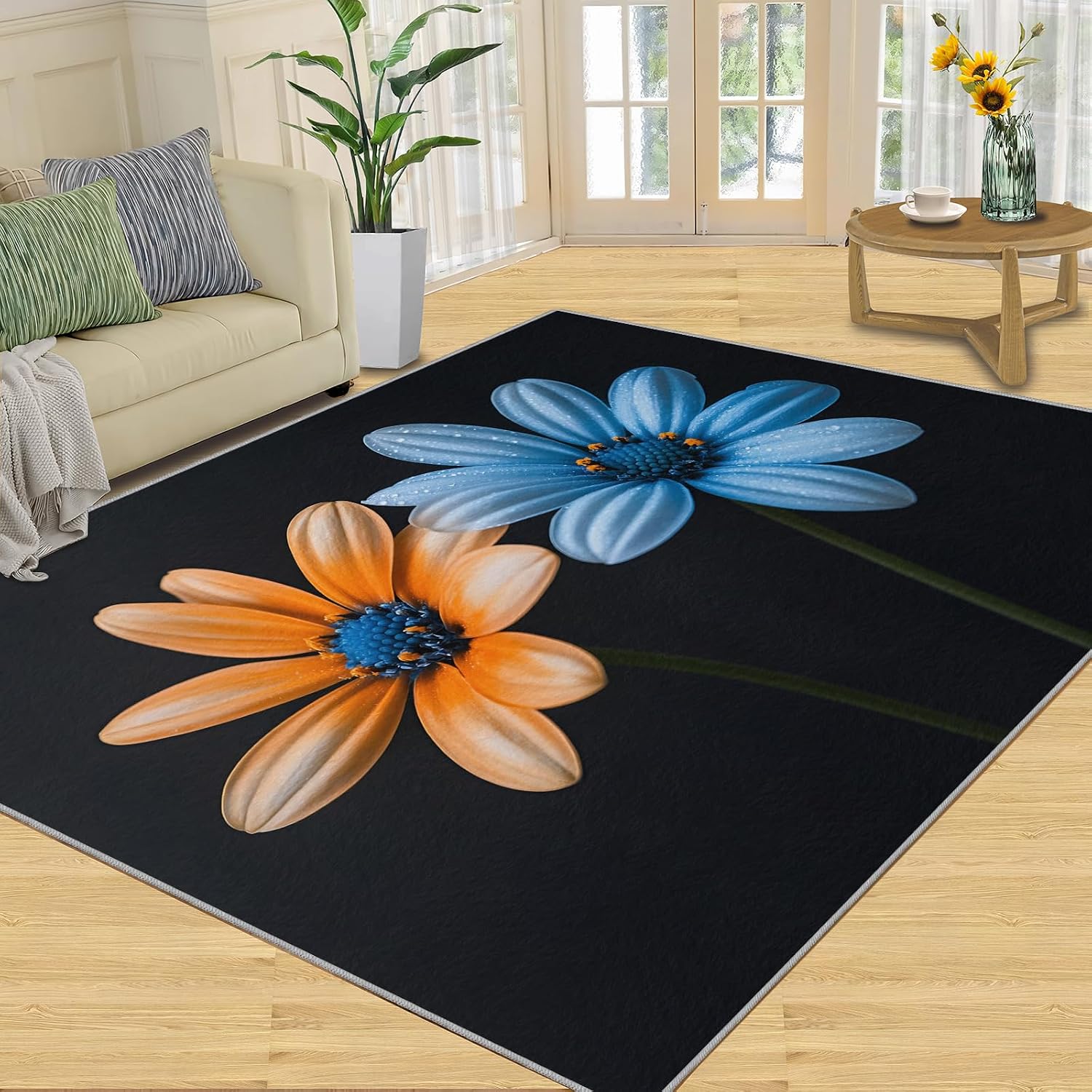 Flowers Area Rug 6x8 - Florals Large Rugs for Living Room, Florals Carpet Area Rug for Girls Bedroom Kids Room Basement Office Classroom