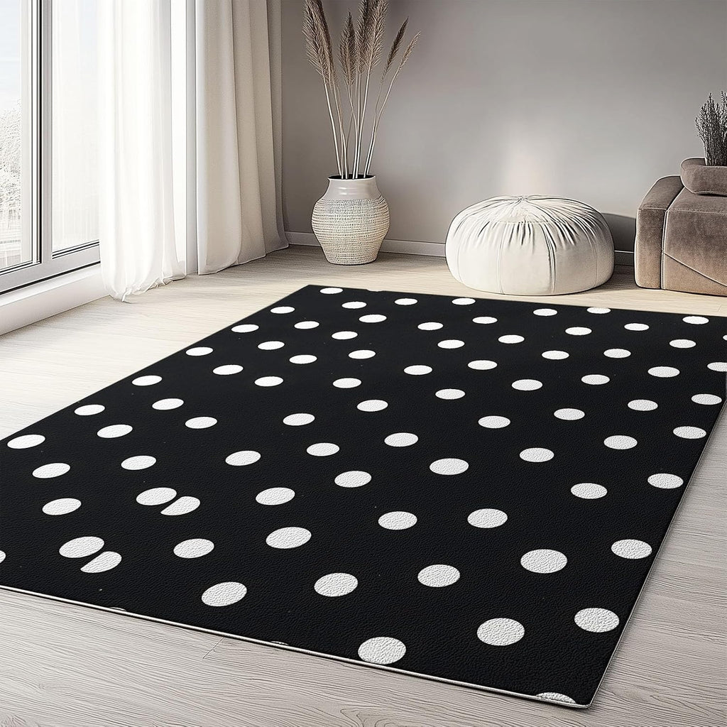 Minimal Design Dots, Machine Washable Area Rugs Perfect for high Traffic Areas of Your Living Room,Bedroom,Home Office,Kitchen Area Rug 6 x 8 ft Black Carpet