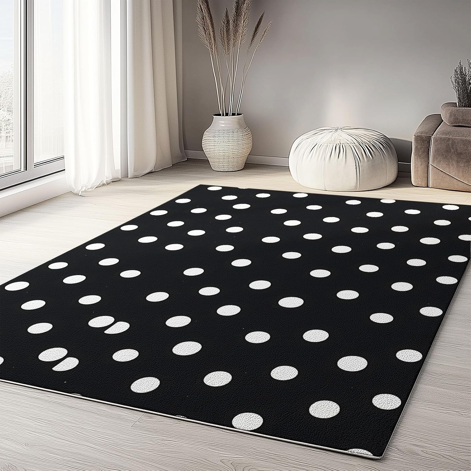 Minimal Design Dots, Machine Washable Area Rugs Perfect for high Traffic Areas of Your Living Room,Bedroom,Home Office,Kitchen Area Rug 6 x 8 ft Black Carpet