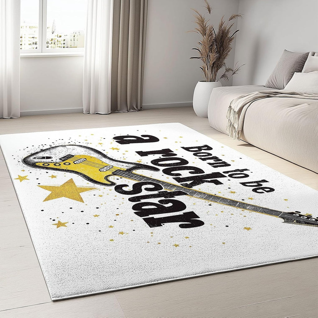 Machine Washable Area Rug 6x8 ft for Dining Room, Bedroom, and Living Room, Guitar Rock Instrument Stain and Water-Resistant Non-Slip Rug, Pet and Kid Friendly