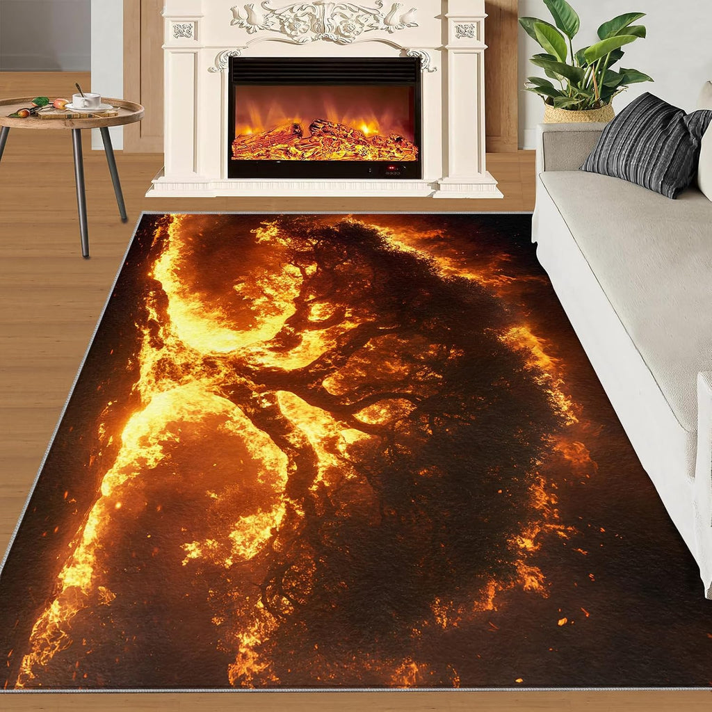 Tree of Life Rugs for Bedroom - 6x8 Rug, Modern Area Rugs for Living Room, Flame Carpet, Plant Washable Area Mat, Botanical Carpet, Tree of Life Home Decor & Gifts
