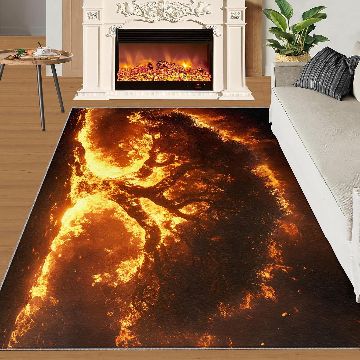 Tree of Life Rugs for Bedroom - 6x8 Rug, Modern Area Rugs for Living Room, Flame Carpet, Plant Washable Area Mat, Botanical Carpet, Tree of Life Home Decor & Gifts