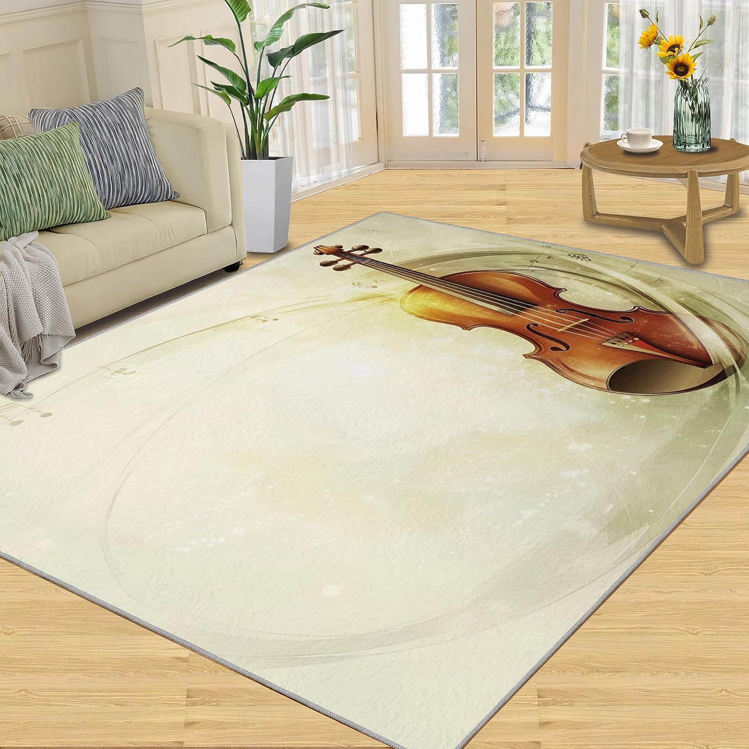 Guitar Rug for Bedroom 6x8 Rug Vintage Guitar Rugs, Music Instrument Home Decor, Non Slip Washable Large Rugs, Rock Music Carpet for Boys and Girls Teen Playroom