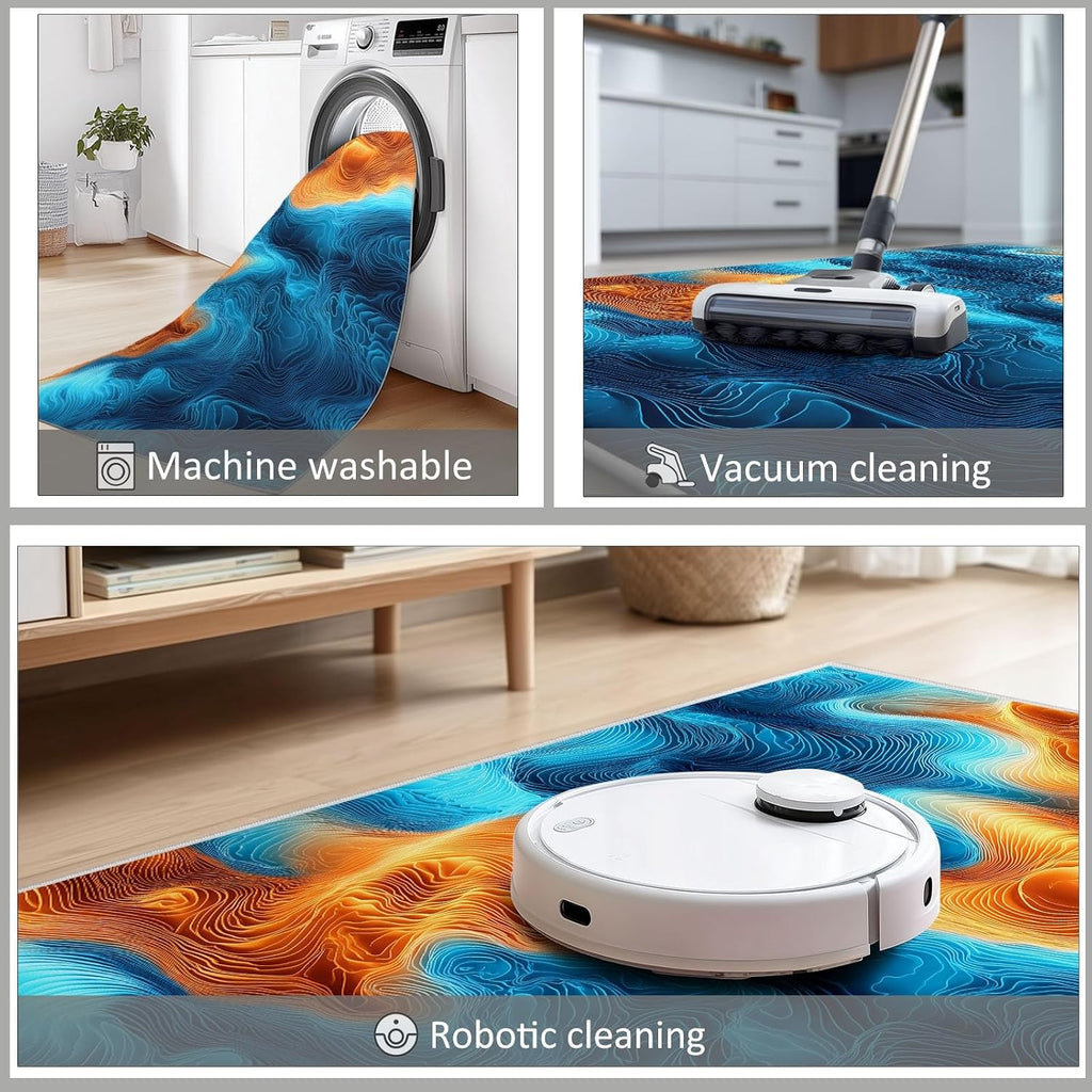 Waves Gradients Topographic Maps Print Area Rug 5 x 7 ft for Living Room, Soft Washable Carpet for Bedroom Abstract Art Non-Slip Rug - Stain Resistant Carpets for Kids Playroom Classroom Dining Room