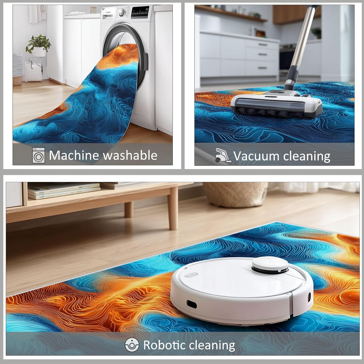 Waves Gradients Topographic Maps Print Area Rug 5 x 7 ft for Living Room, Soft Washable Carpet for Bedroom Abstract Art Non-Slip Rug - Stain Resistant Carpets for Kids Playroom Classroom Dining Room