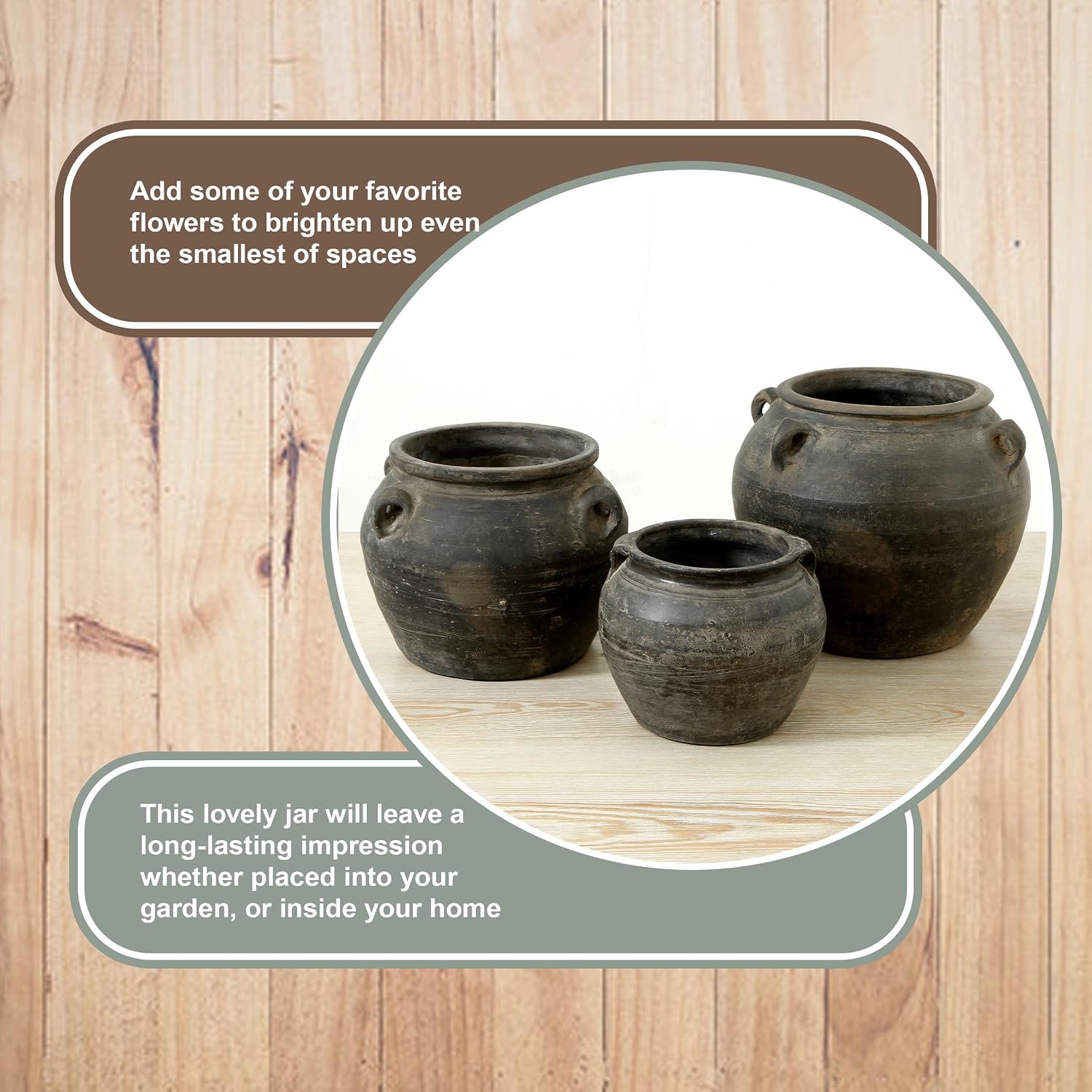 Artissance 14.2' Wide Large Ceramic Vase, Rustic Pottery Vase with 4 Handles, Decorative Ceramic Vase, Farmhouse and Black Vases Home Decor, Tall Pottery Vase for Living Room or Garden