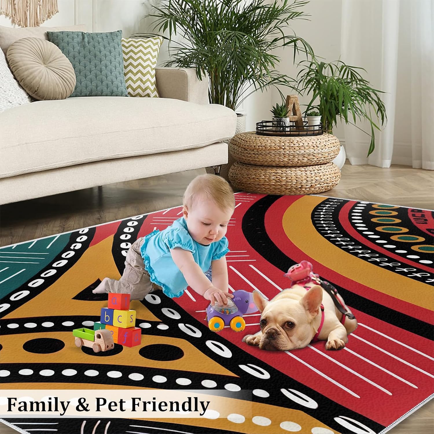 African Tribal Culture Area Rug, Vintage Color Geometric Print Large Area Rugs, Indoor Non-Slip Kids Rugs, Machine Washable Breathable Durable Carpet for Front Entrance Floor Decor,6 x 8ft