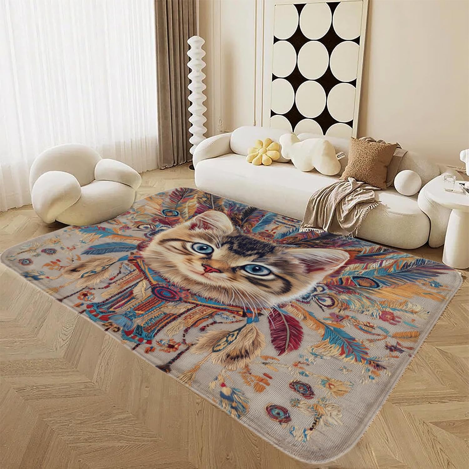 Cat Rug 6 ft x 8 ft Washable Non Slip Soft for Living Room Bedroom, Cute Cartoon Kitten Area Rug, Kids Nursery Girls Carpet, Cat Home Decor & Gifts