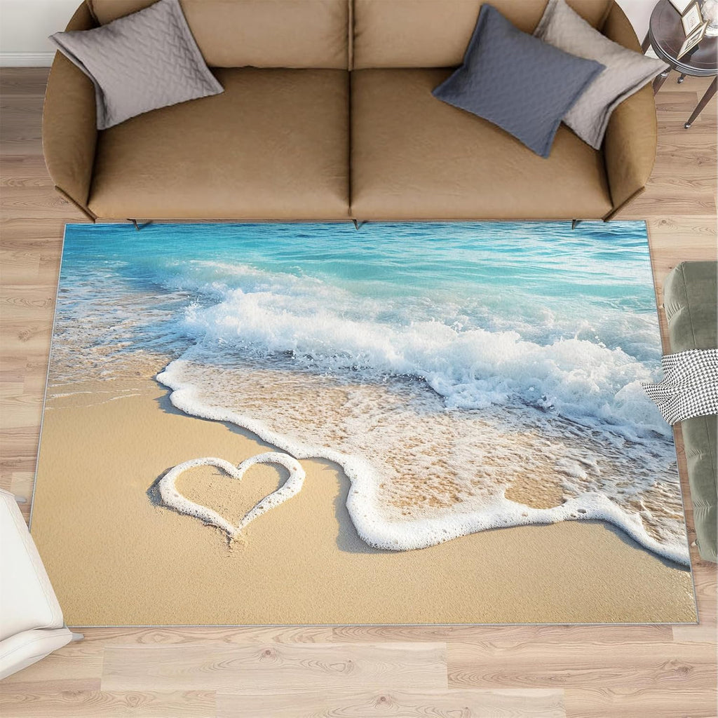 Beach Rug - 6x8 Rug, Blue Ocean Area Rugs for Bedroom, Coastal Rugs for Living Room, Sea Washable Mat, Tropical Carpet, Beach Home Decor & Gifts