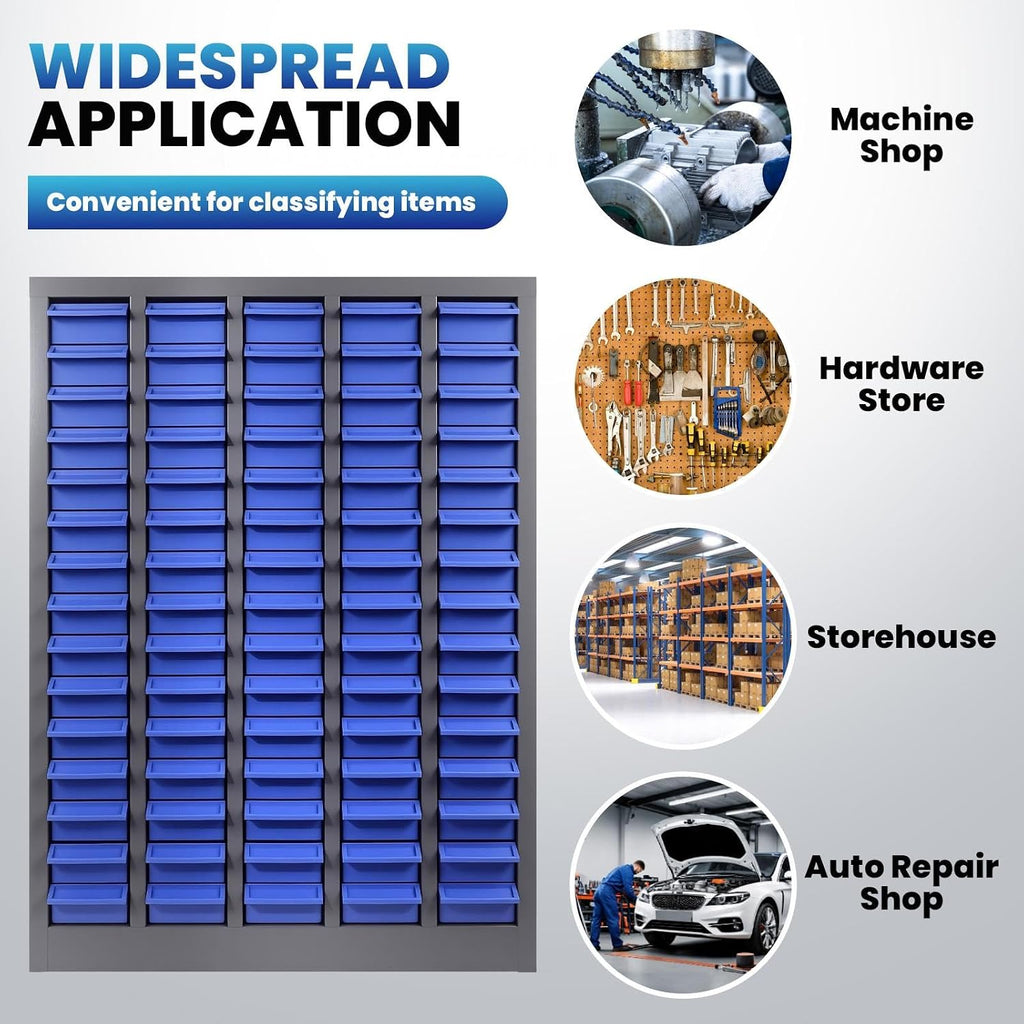 25.8''L×8.66''W×35.4''H Nut and Bolt Organizer 75 Slots, Bolt Organizer, Alloy Steel Parts Organizer with Abs Material Drawer, Bolt Bin with Label Stickers for Tool Hardware Storage (75)