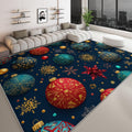 Christmas Snowflakes Lights Balls Print Area Rug 5 x 7 ft Washable, Dark Blue Non-Slip Floor Mat - Soft Low-Plie Faux Wool Carpet for Bedroom Living Room Kitchen Entryway Pet Friendly Rug
