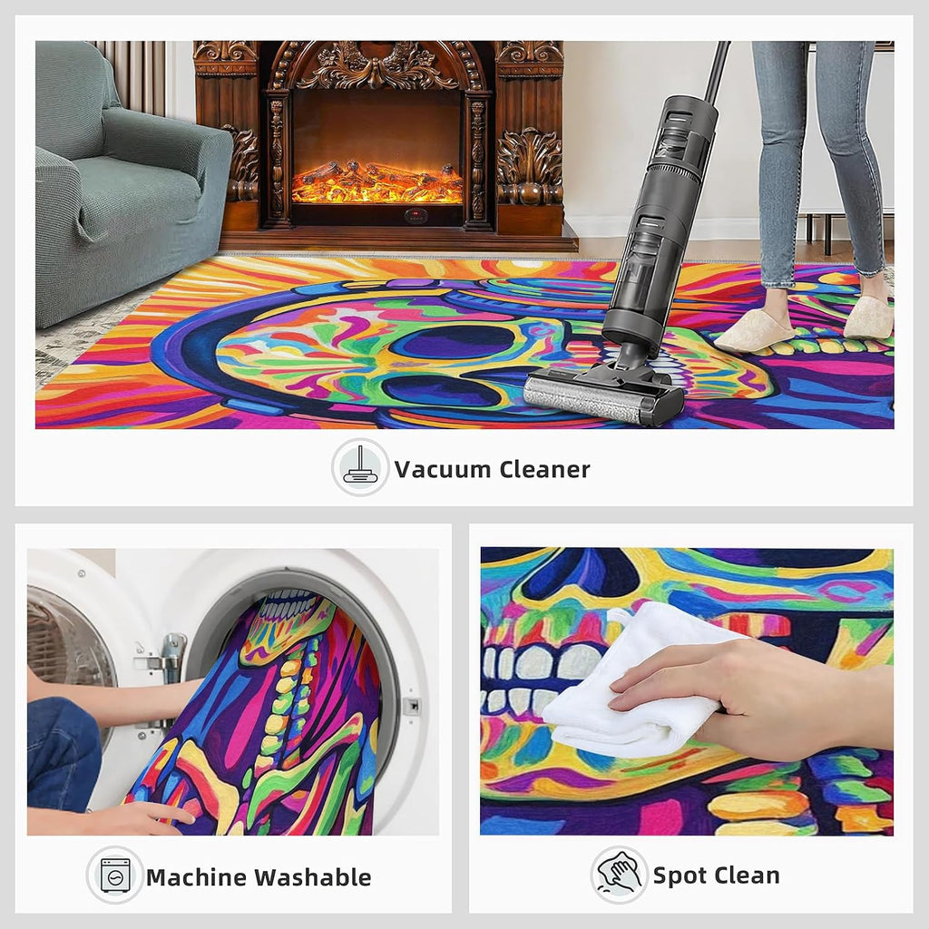Headphone Skull Rug 6x8 - Pop Art Large Rugs for Living Room, Colorful Skeleton Carpet Area Rug for Girls Bedroom Kids Room Basement Office Classroom