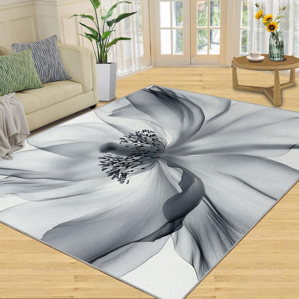 Flowers Rugs for Living Room 6x8 Rug, Large Floral Area Rug, Modern Flowers Rugs, Large Machine Washable Rug, Non-Slip Floor Carpet for Bedroom Kids Room Home Decor
