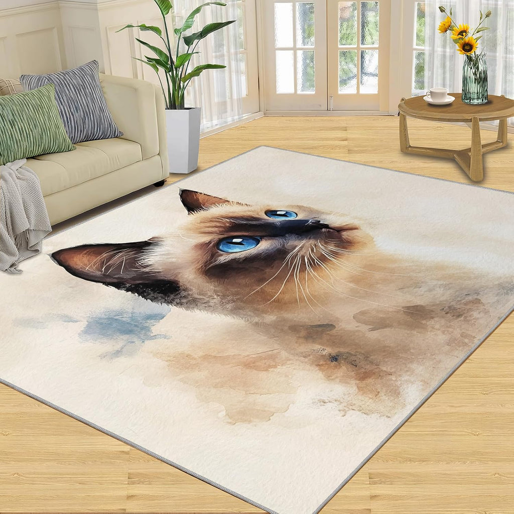 6x8 Kitten Area Rug - Siamese Cat Large Rugs for Living Room, Watercolor Animals Carpet Area Rug for Girls Bedroom Kids Room Basement Office Classroom