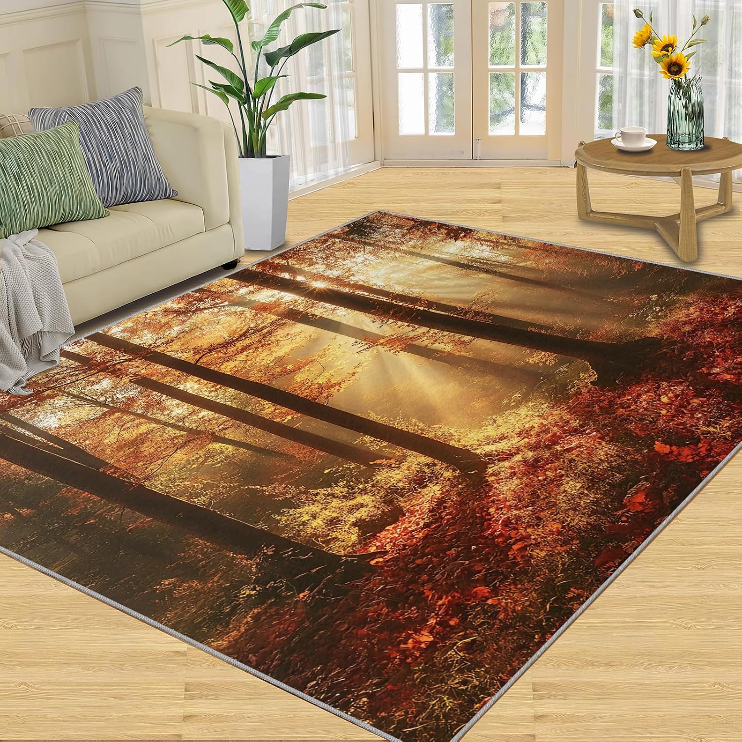 Forest Rug 6x8, Forest Rugs for Bedroom, Autumn Scenery Rugs for Living Room, Washable Area Rug for Boys Girls Room, Non Slip & Low Pile Carpet