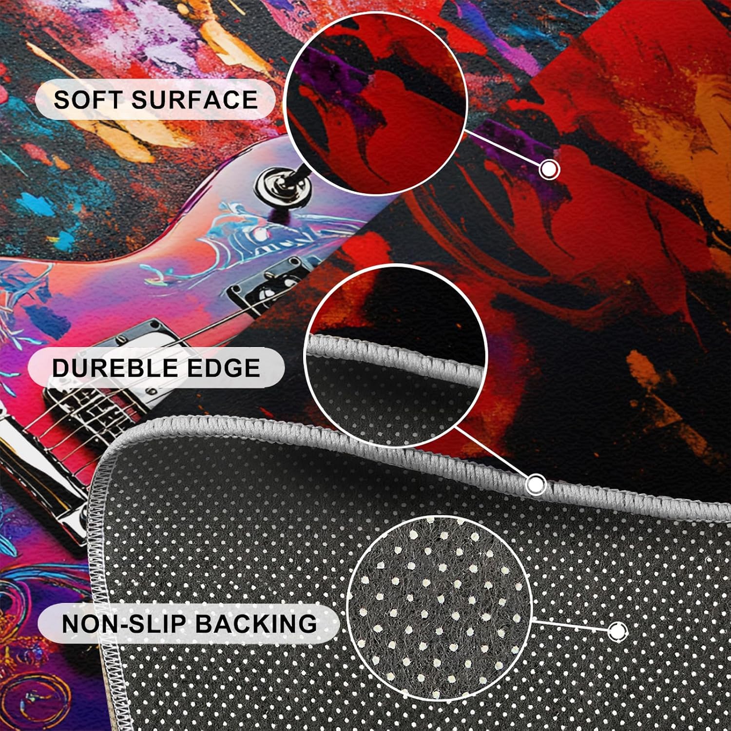 Electric Guitar Rugs for Bedroom - 6x8 Rug, Passion Rock Area Rugs for Living Room, Graffiti Art Carpet, Colorful Washable Area Mat, Boys Room Carpet, Music Home Decor
