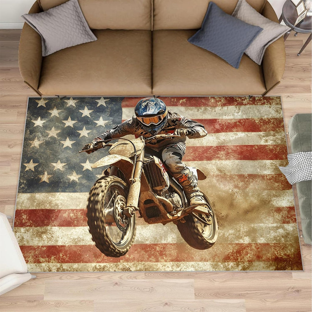 Extreme Sports Rugs for Bedroom, American Flag Rug 6x8, Retro American Dining Room Rugs Washable & Non Slip Large Carpet for Home Decor