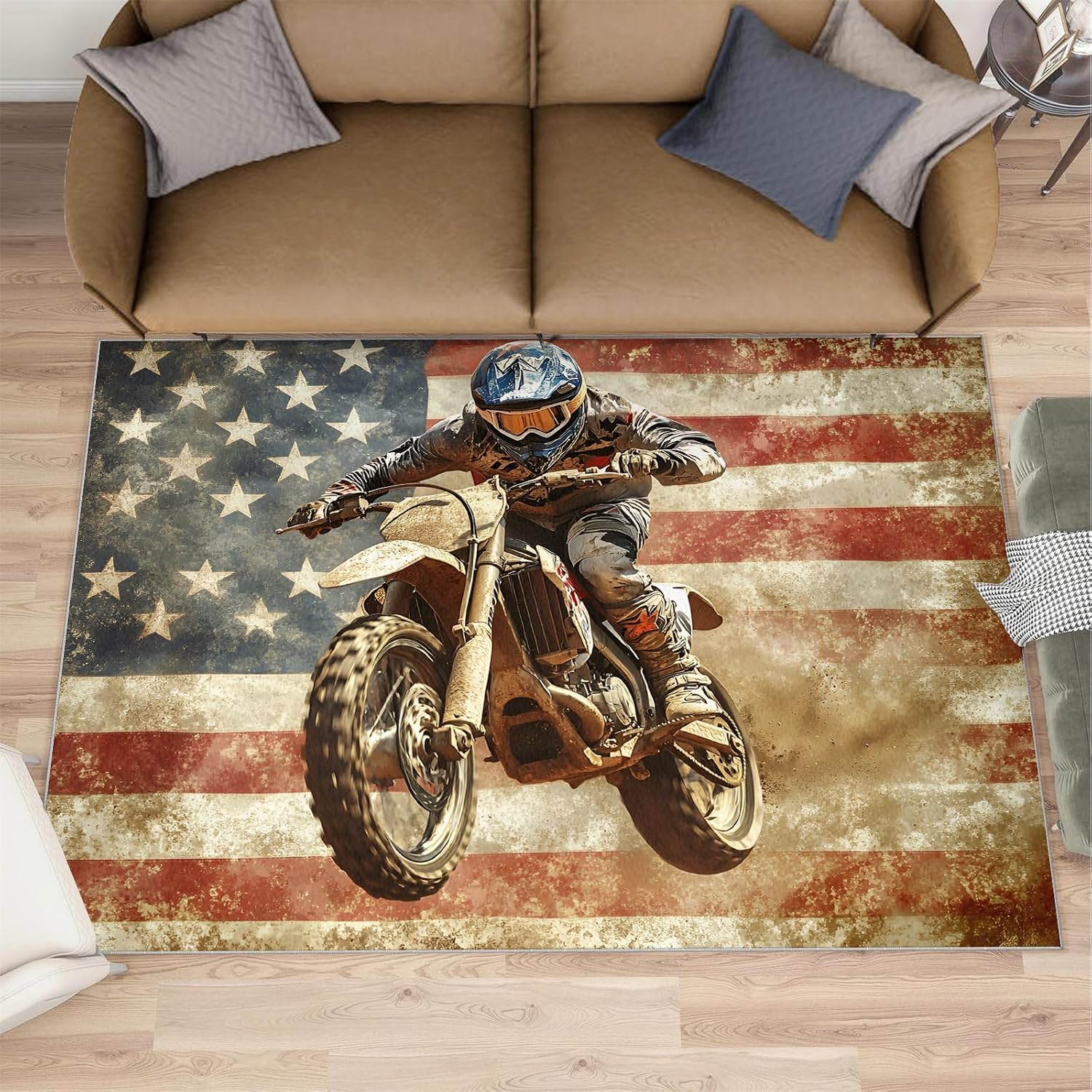 Extreme Sports Rugs for Bedroom, American Flag Rug 6x8, Retro American Dining Room Rugs Washable & Non Slip Large Carpet for Home Decor