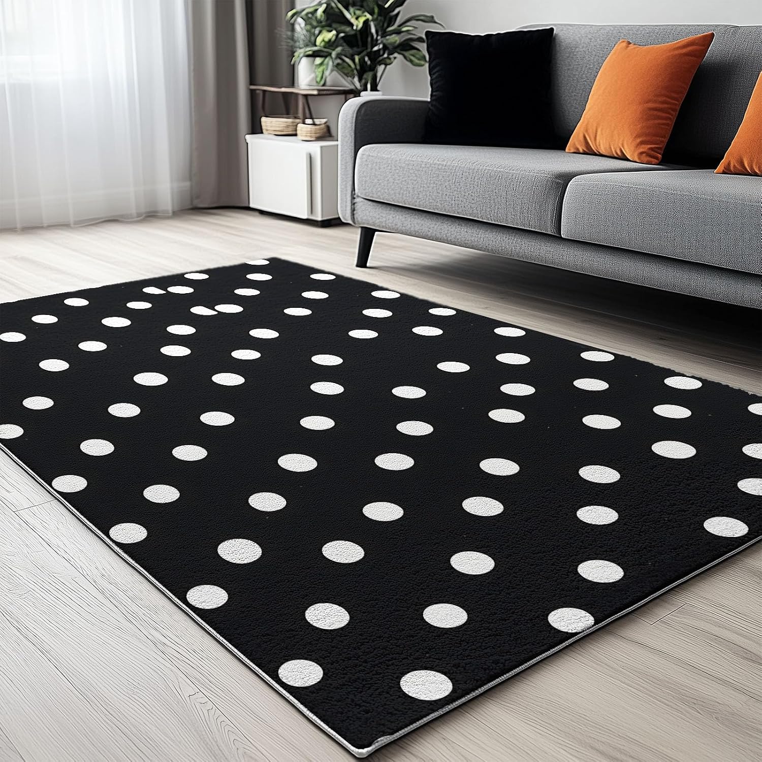 Minimal Design Dots, Machine Washable Area Rugs Perfect for high Traffic Areas of Your Living Room,Bedroom,Home Office,Kitchen Area Rug 6 x 8 ft Black Carpet