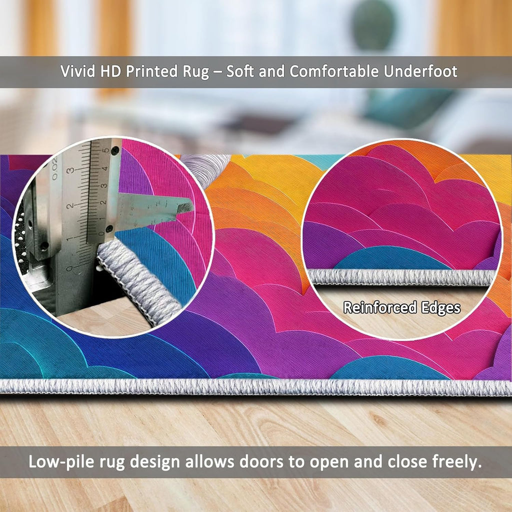 Abstract Washable 5 x 7 ft Area Rugs for Living Room, Bedroom, Dining Room Kitchen, Office Carpet, Geometric Rainbow Space Astronaut Stain Resistant Non-Slip Large Rug, Durable Easy to Clean