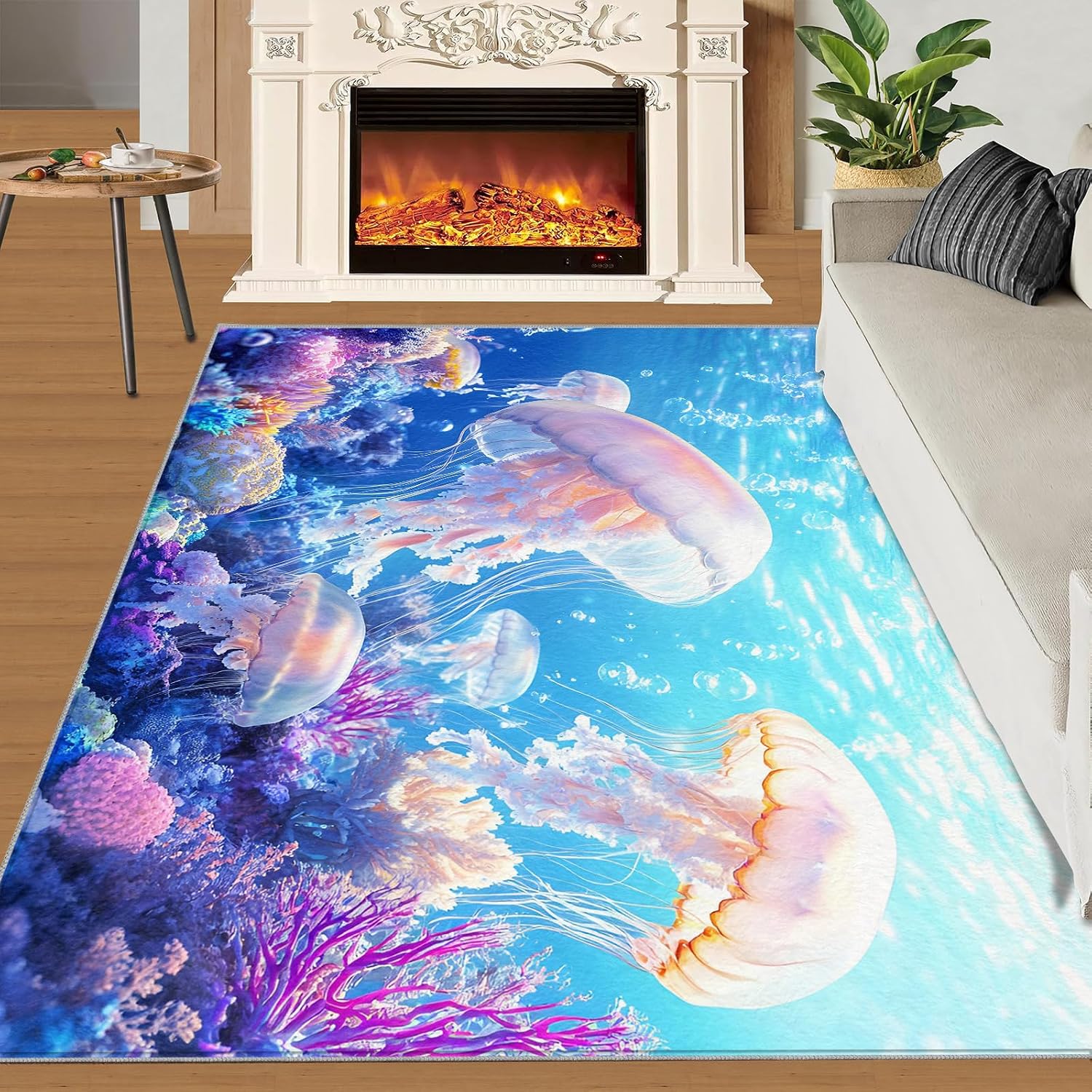6x8 Jellyfish Area Rug - Dreamy Coral Reef Large Rugs for Living Room, Underwater World Carpet Area Rug for Girls Bedroom Kids Room Basement Office Classroom