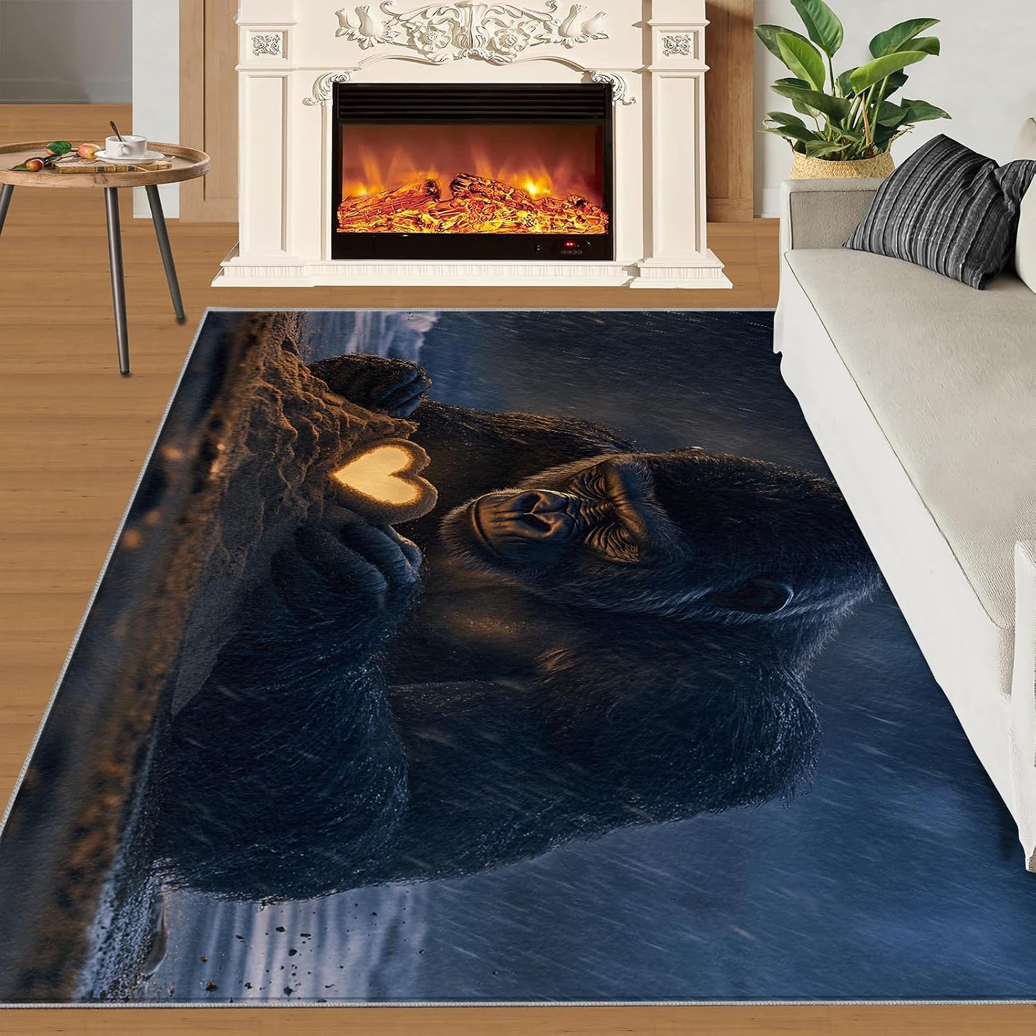 Gorillas Rug - 6x8 Rugs for Bedroom, Love Gorillas Area Rug, Chimpanzee Washable Rugs for Living Room, Non Slip Animal Indoor Carpet - Home Decor, Tropical Wildlife Gifts for Kids