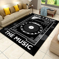 Music Record Black Area Rug 6x8ft Music Rug Retro Vinyl Record Rug Non-Slip and Washable Living Room Art Decor Rug with Rubber Backed Durable Rug for Bedroom Study Playing Carpet