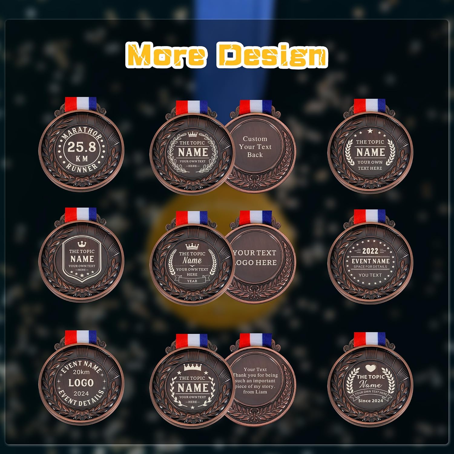 10PCS Custom Medals for Awards, Bulk Personalized Medals Design Your Own Award Medals, Wholesale Customized Family Outdoor Events School Awards for Sports Marathon Competitions Office Medals