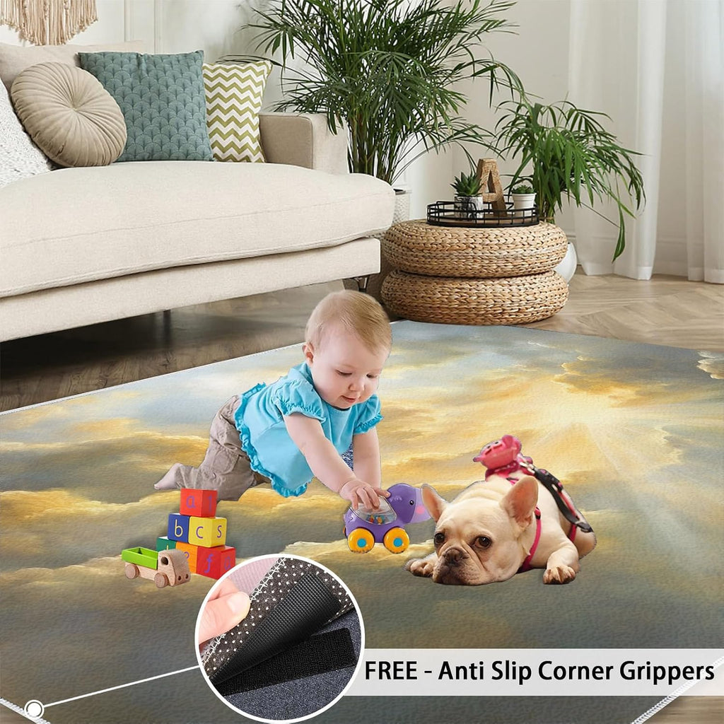 White Cloud Rug 6x8-6x8 Rug, Clouds Washable Rugs for Living Room, Kids Carpet, Fantasy Non-Slip Area Rugs for Bedroom, Clouds Carpet, Cloud Home Decor
