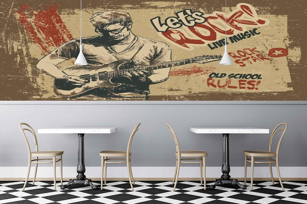 MWZ3522 Rock Music Live School Guitar Playing Boy HD 3D Wallpaper for Disco Club Karaoke[8 ft x 6 ft] / [244 cm x 183 cm]