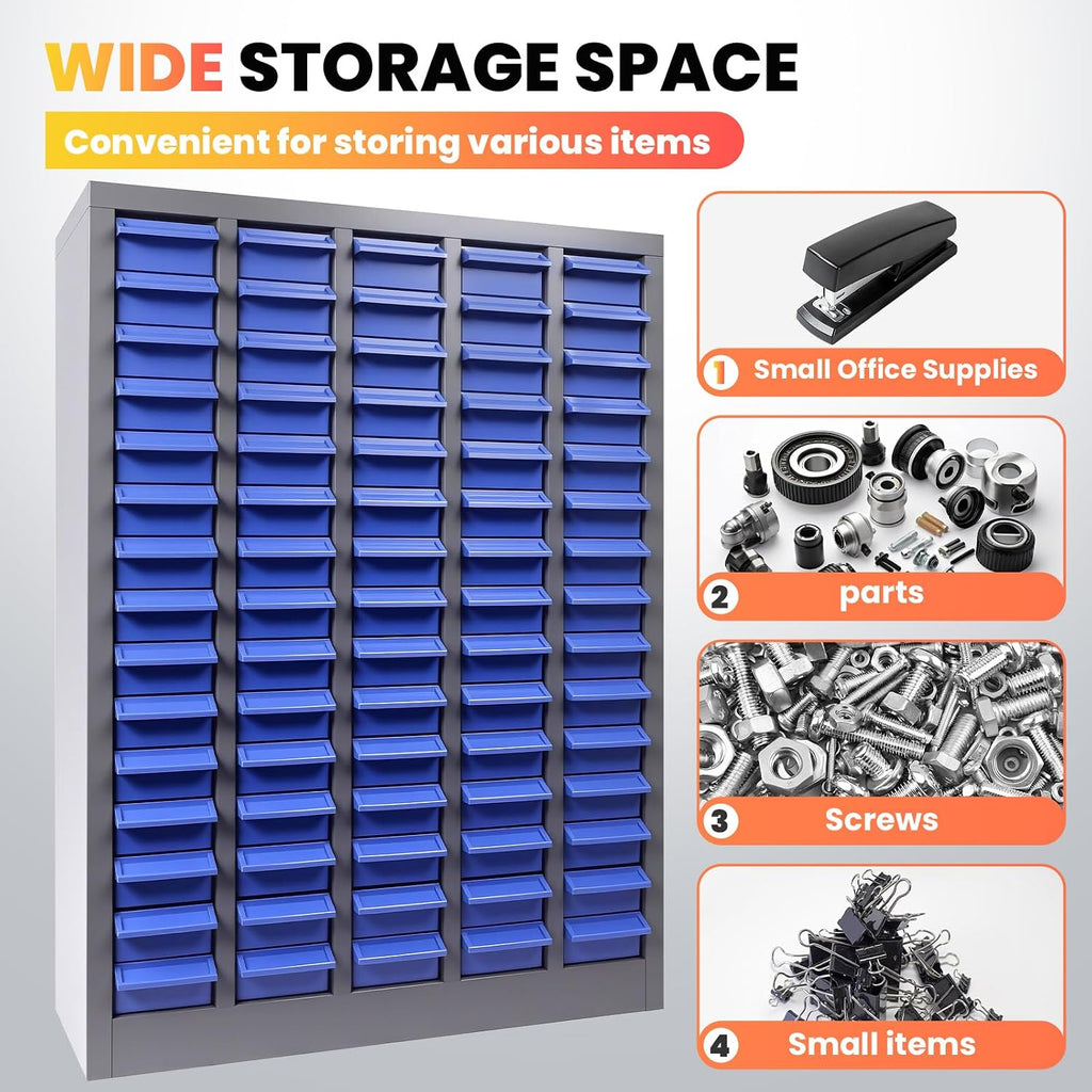 Parts Cabinet, Heavy Duty Nut and Bolt Organizer with ABS Material Drawers, Metal Frame Bolt Organizer Storage in Garage, Workshop and Classroom (Grey, 75 Drawers)