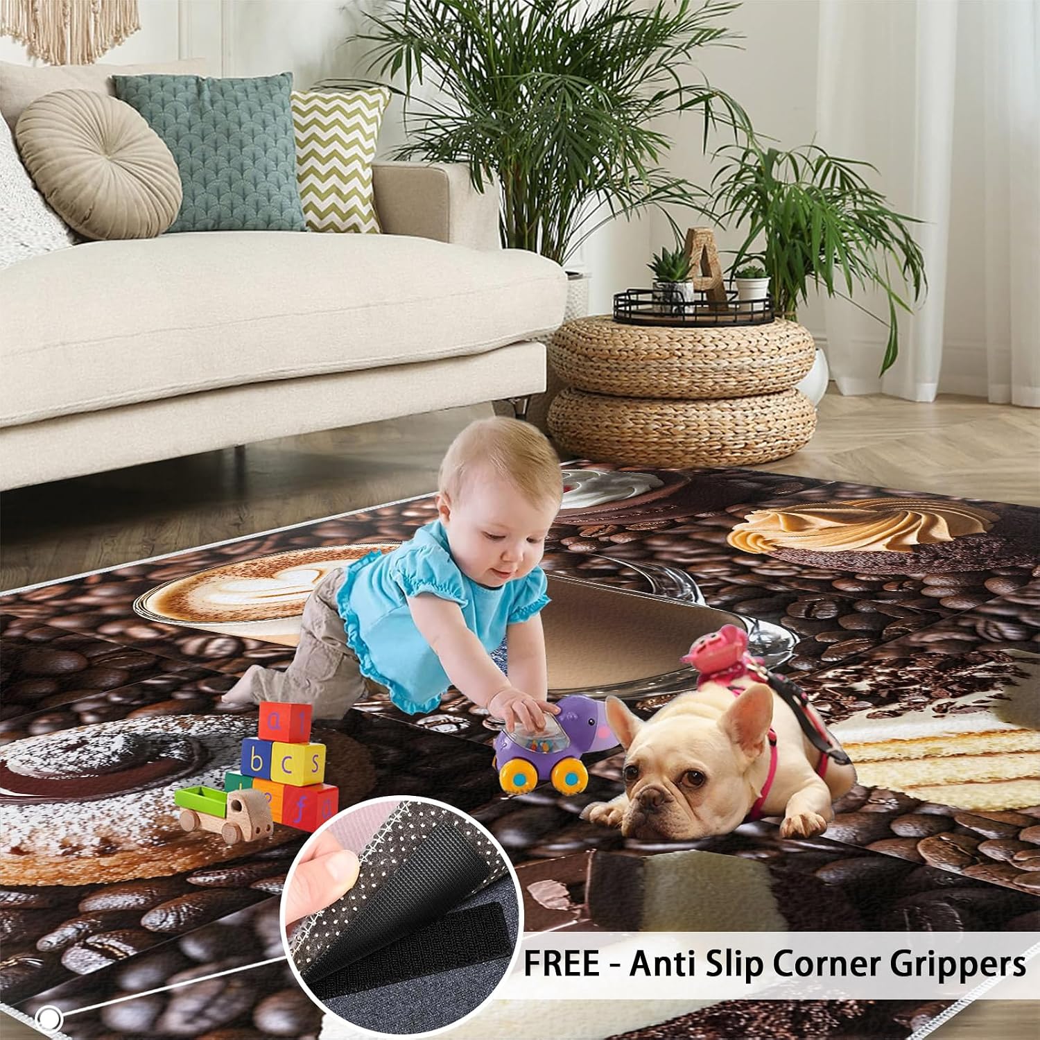 Coffee Rug 6x8, Cake Rugs for Girls Room, Coffee Shop Rugs for Bedroom, Washable Area Rug for Bedside Dining Room Kitchen Floor Mat