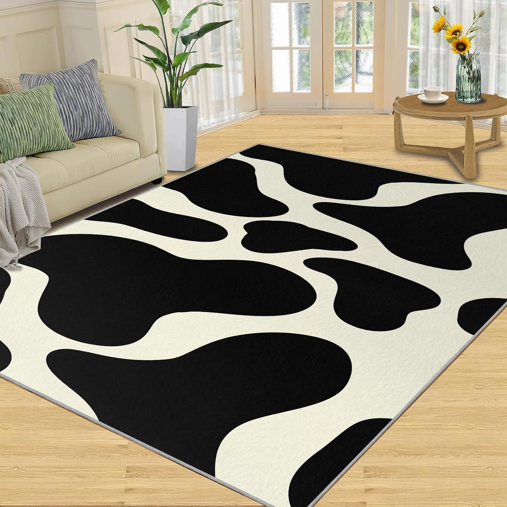 Abstract Black and White Area Rug, Modern Minimalist Design Rugs for Living Room, Indoor Non-Slip Kids Rugs, Machine Washable Breathable Durable Carpet for Front Entrance Floor Decor,6 x 8ft