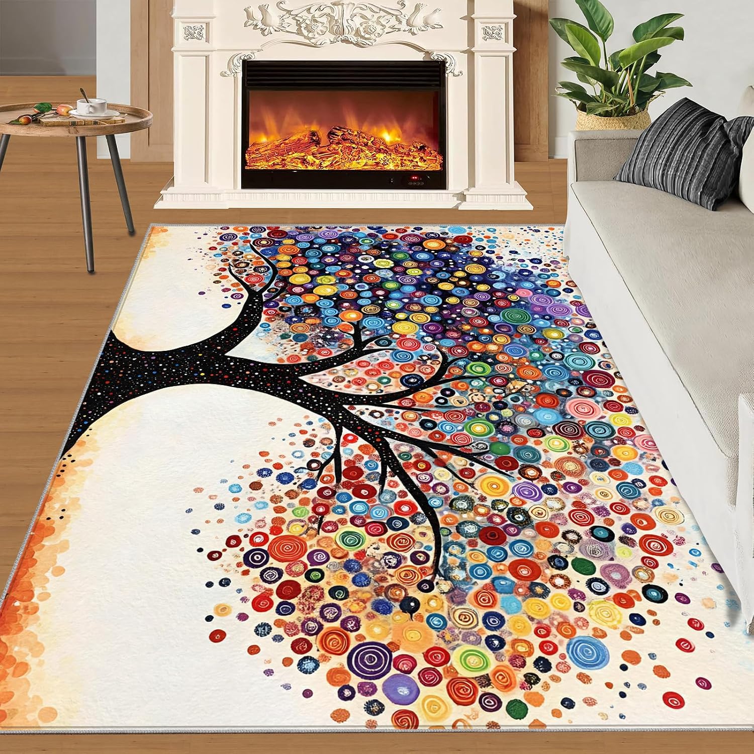 Colorful Dots Area Rug - Large Rug 6x8 - Tree of Life Rugs for Living Room - Soft & Non Slip & Washable Rugs for Bedroom, Art Abstract Carpets for Dining Room Lounge Girls Room