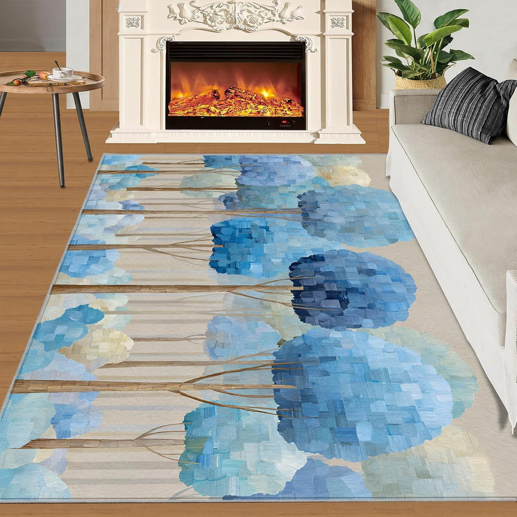 Forest Rugs for Bedroom, Abstract Trees Rug 6x8, Treescape Dining Room Rugs Washable & Non Slip Large Carpet for Home Decor