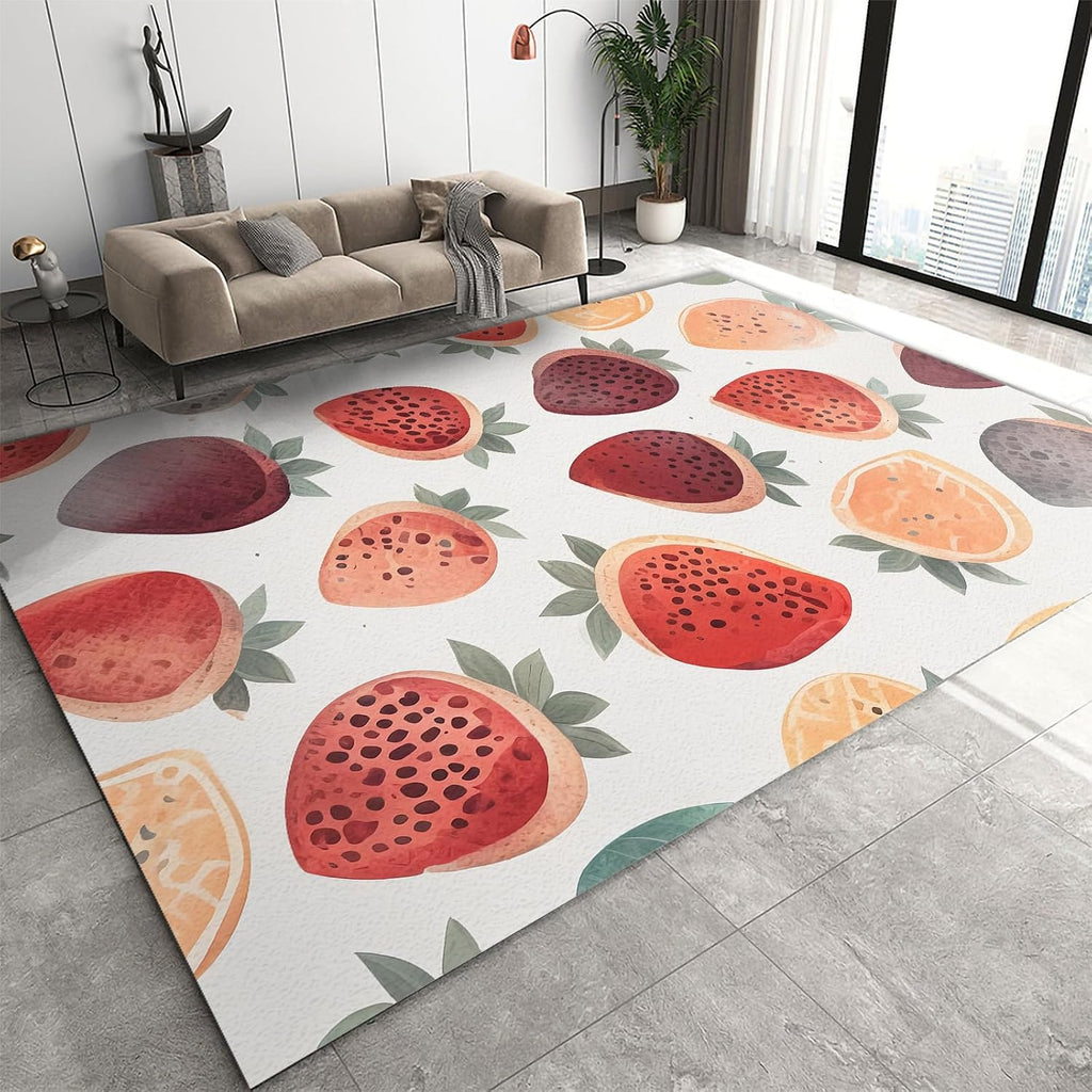Ink and Wash Fresh Strawberry Area Rug, Modern Creations Fresh Indoor Non-Slip Kids Rugs, Machine Washable Breathable Durable Carpet for Front Entrance Floor Decor,6 x 8ft
