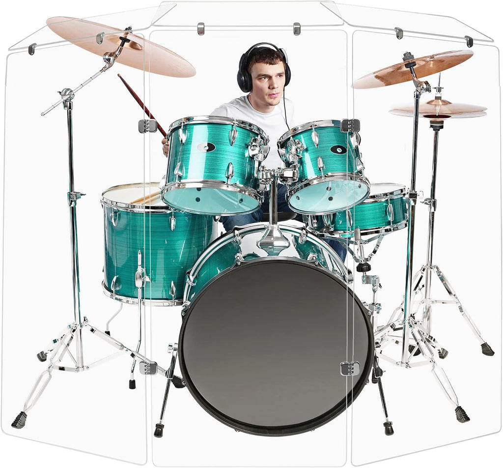 PENNZONI Drum Shield 4ft w/Deflectors & Chrome Hinges, Comes w/ 3 Drum Panels, 3 Deflectors, Chrome Hinges & Deflector Connectors, Premium Clear Acrylic Panels