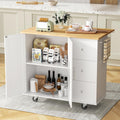 JY QAQA 40' Kitchen Island Cart Furniture cart on Wheels Rolling Portable Dining Room Serving Utility Carts Mobile Movable with Drawers Cabinet,White