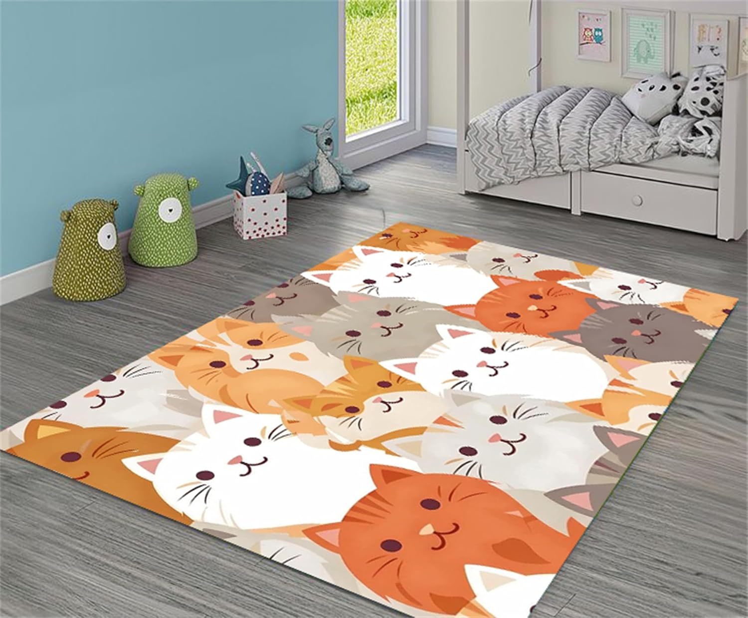 Cartoon Cat Area Rug，6x8ft,Orange Color Cat Carpet Kids Rug，Cute Printscat Rug for Bedroom,Non-Slip Washable Carpet Suitable for Living Room, Kindergarten, Children's Room Decoration