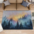 Forest Rugs for Bedroom, Misty Forest Rug 6x8, Natural Scenery Dining Room Rugs Washable & Non Slip Large Carpet for Home Decor