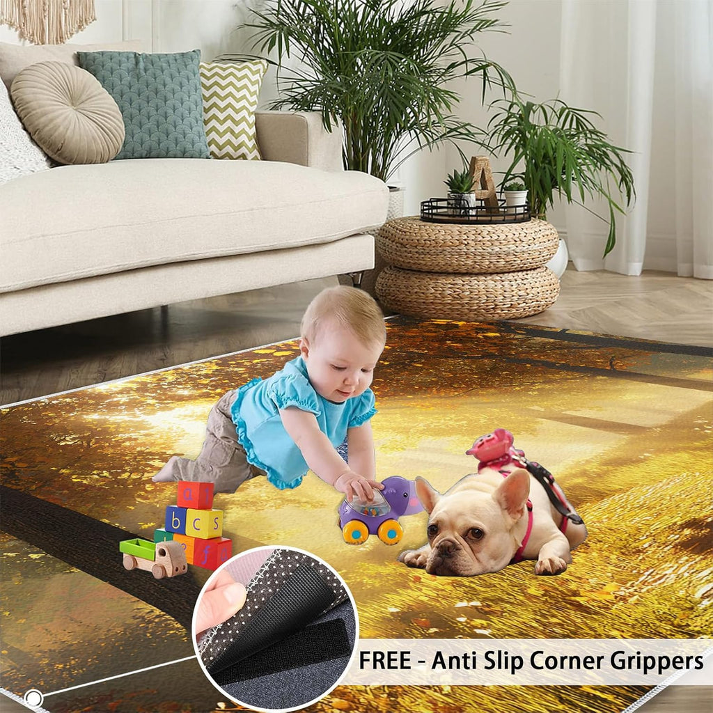 6x8 Forest Path Area Rug - Natural Landscape Large Rugs for Living Room, Autumn Forest Carpet Area Rug for Girls Bedroom Kids Room Basement Office Classroom