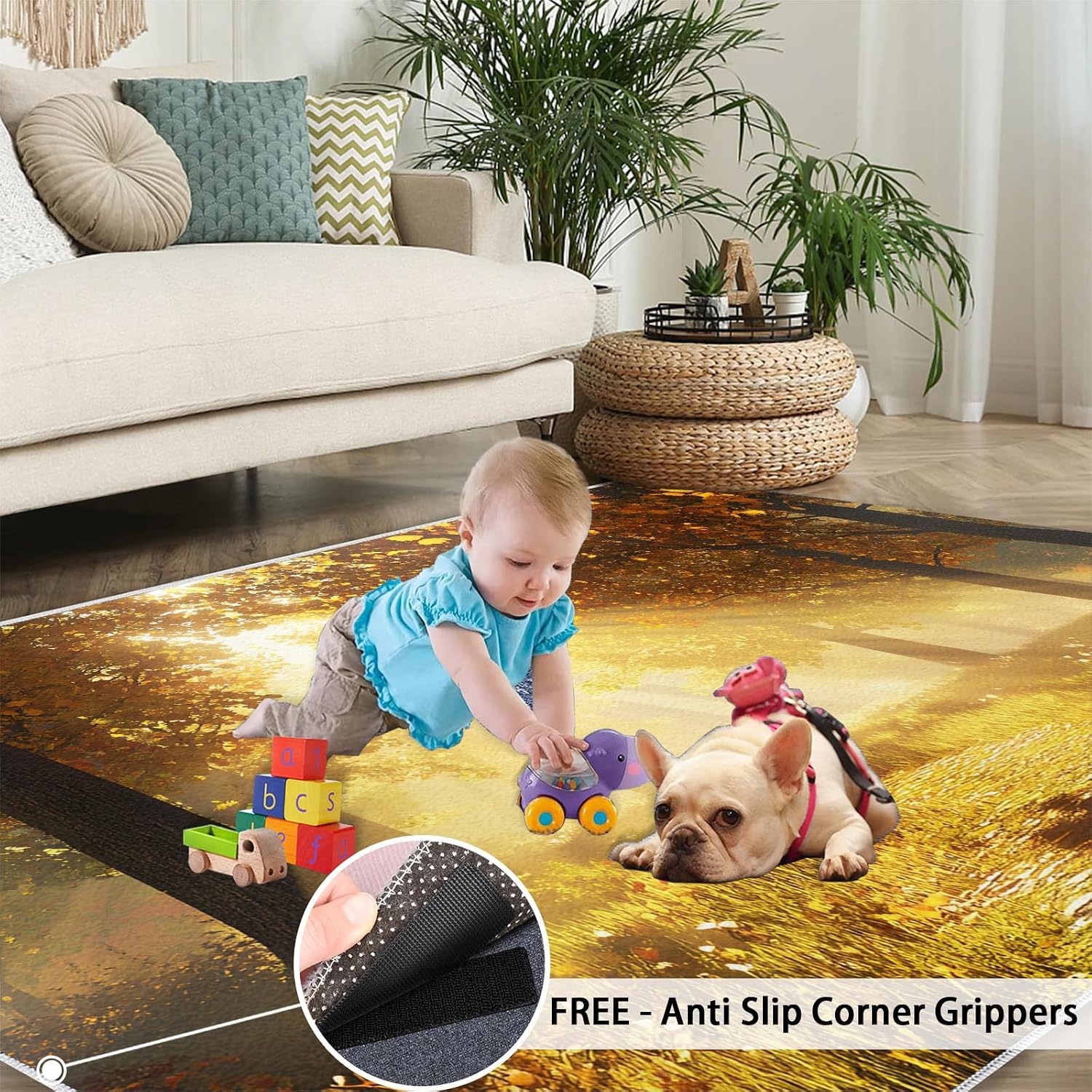 6x8 Forest Path Area Rug - Natural Landscape Large Rugs for Living Room, Autumn Forest Carpet Area Rug for Girls Bedroom Kids Room Basement Office Classroom