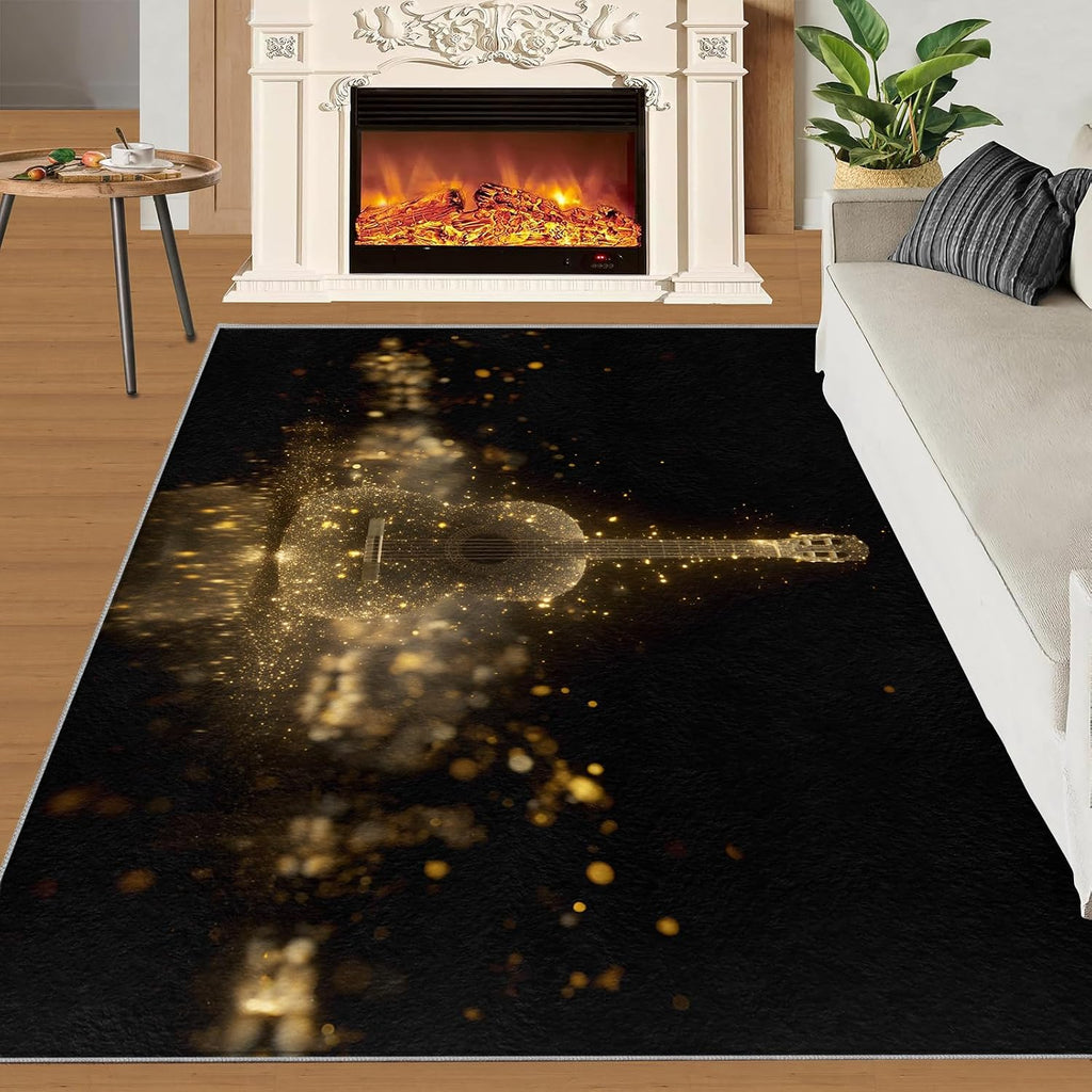 Cool Guitar Area Rug - Guitar Kids Rugs - Music Lover Rug for Bedroom, Indoor Machine Washable Carpet for Music Classroom Studio Band 6x9ft