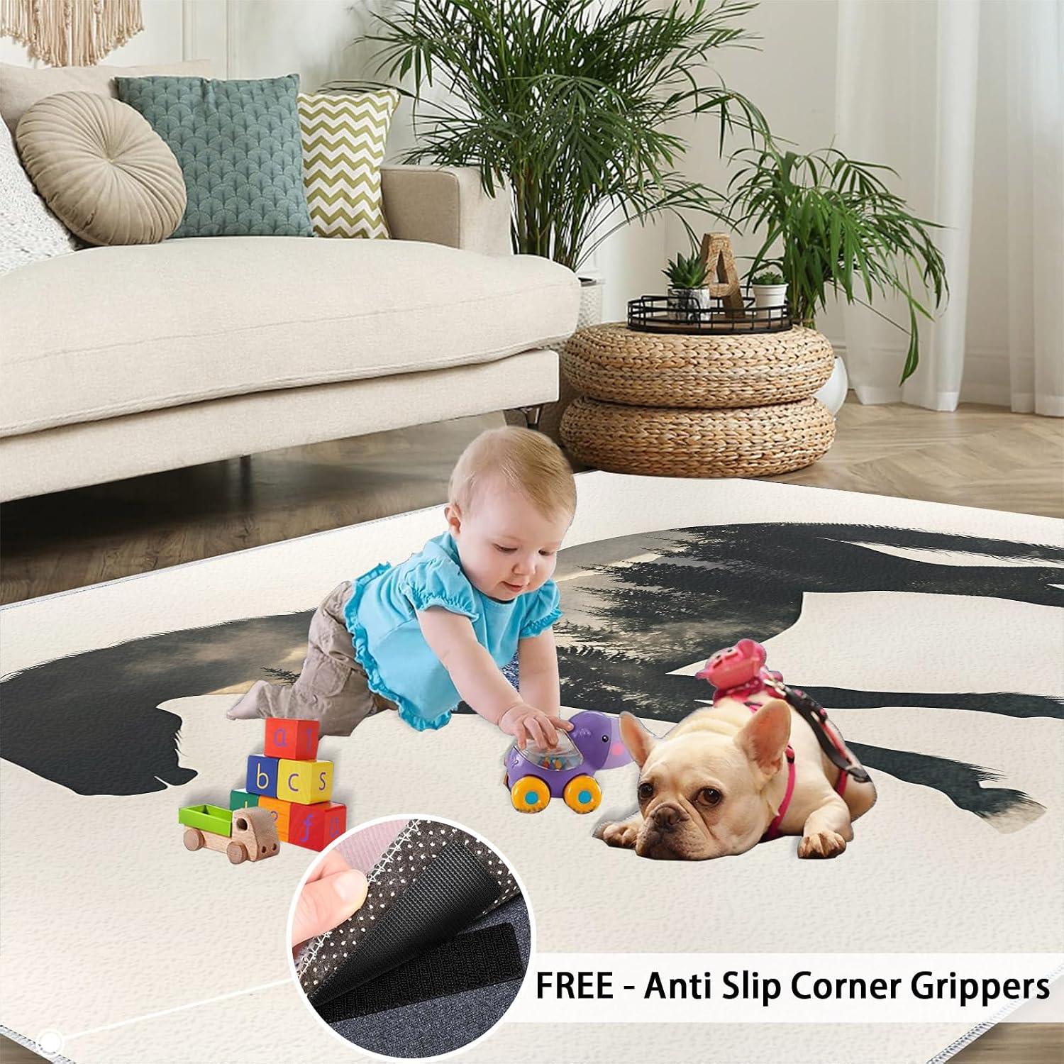 Horse Rugs for Bedroom, Black Horse Forest Rug 6x8, Animal Silhouette Dining Room Rugs Washable & Non Slip Large Carpet for Home Decor
