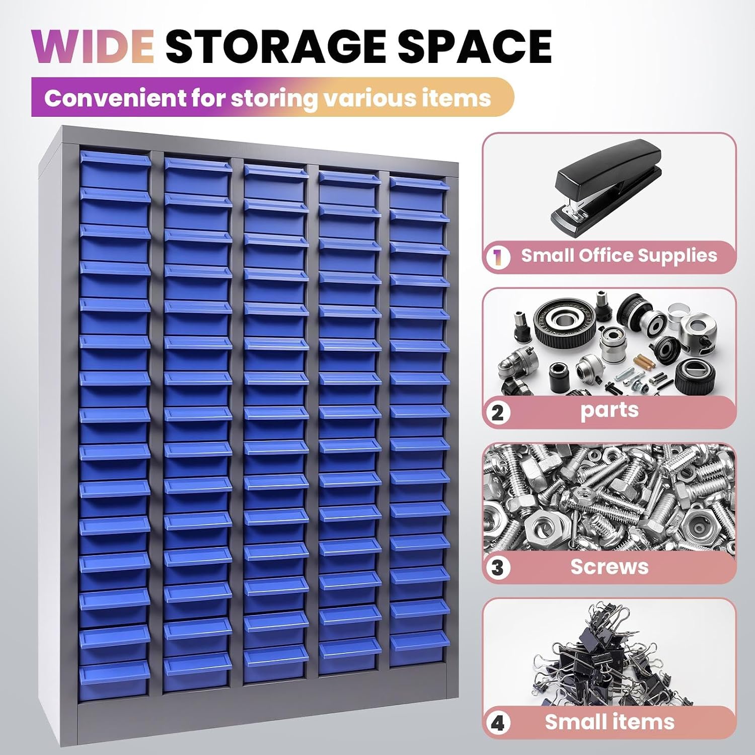 75 Drawer Tool Storage Cabinet, Alloy Steel Bolt and Nut Organizer, ABS Parts Cabinet with Labels, Nuts and Bolts Organizers and Storage for Garage Workshop, Bolt Bin for Hardware Organization, Grey