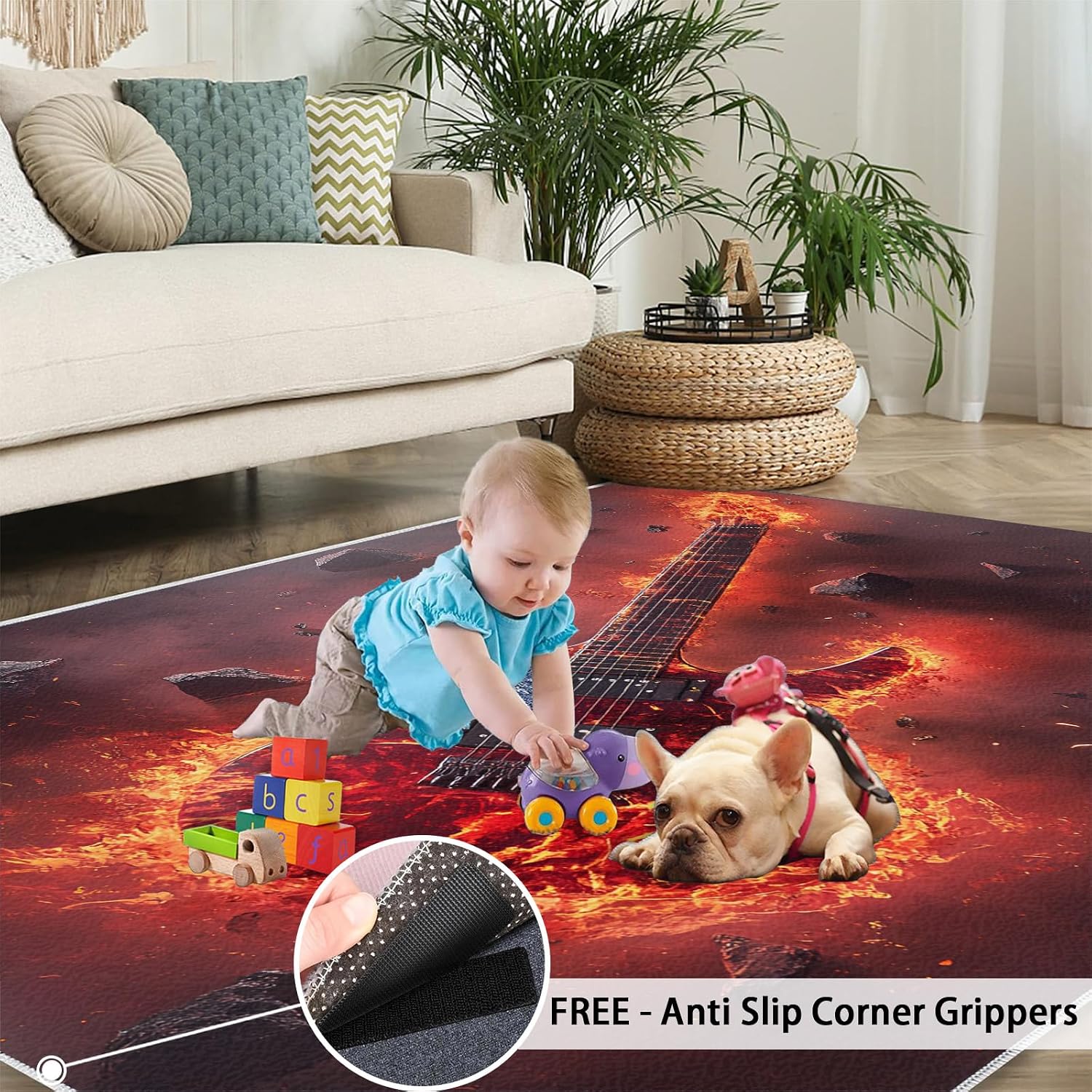 Guitar Rugs for Bedroom - 6x9 Area Rug - Guitar Rugs for Living Room, Cool Musical Instrument Rug, Washable Home Decor Carpet