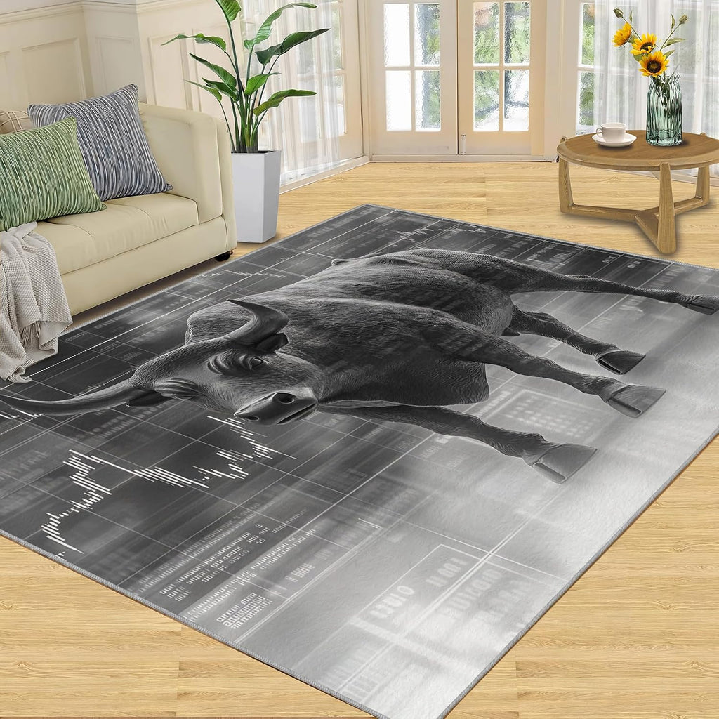 Cow Rugs for Bedroom, Bull Rug 6x8, Cattle Dining Room Rugs Washable & Non Slip Large Carpet for Home Decor