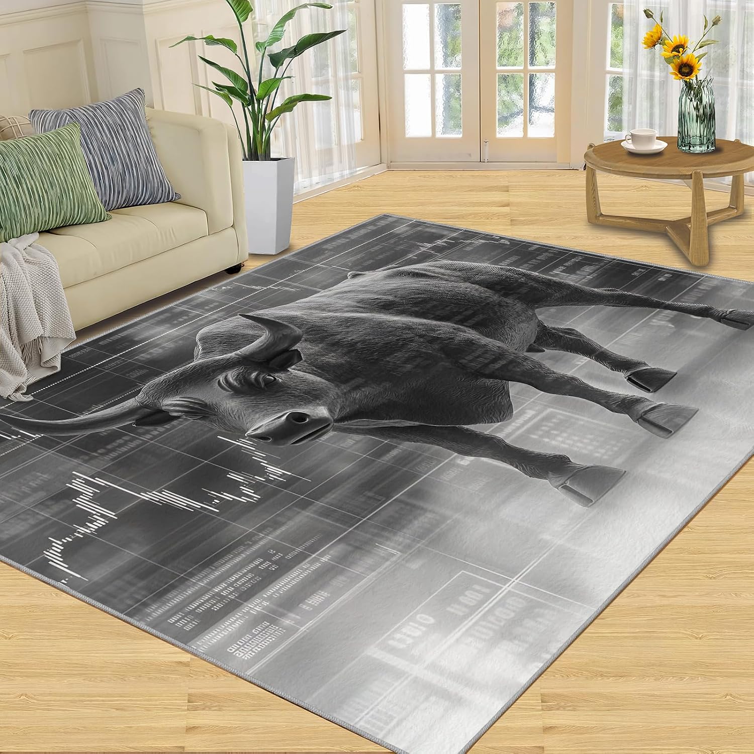 Cow Rugs for Bedroom, Bull Rug 6x8, Cattle Dining Room Rugs Washable & Non Slip Large Carpet for Home Decor
